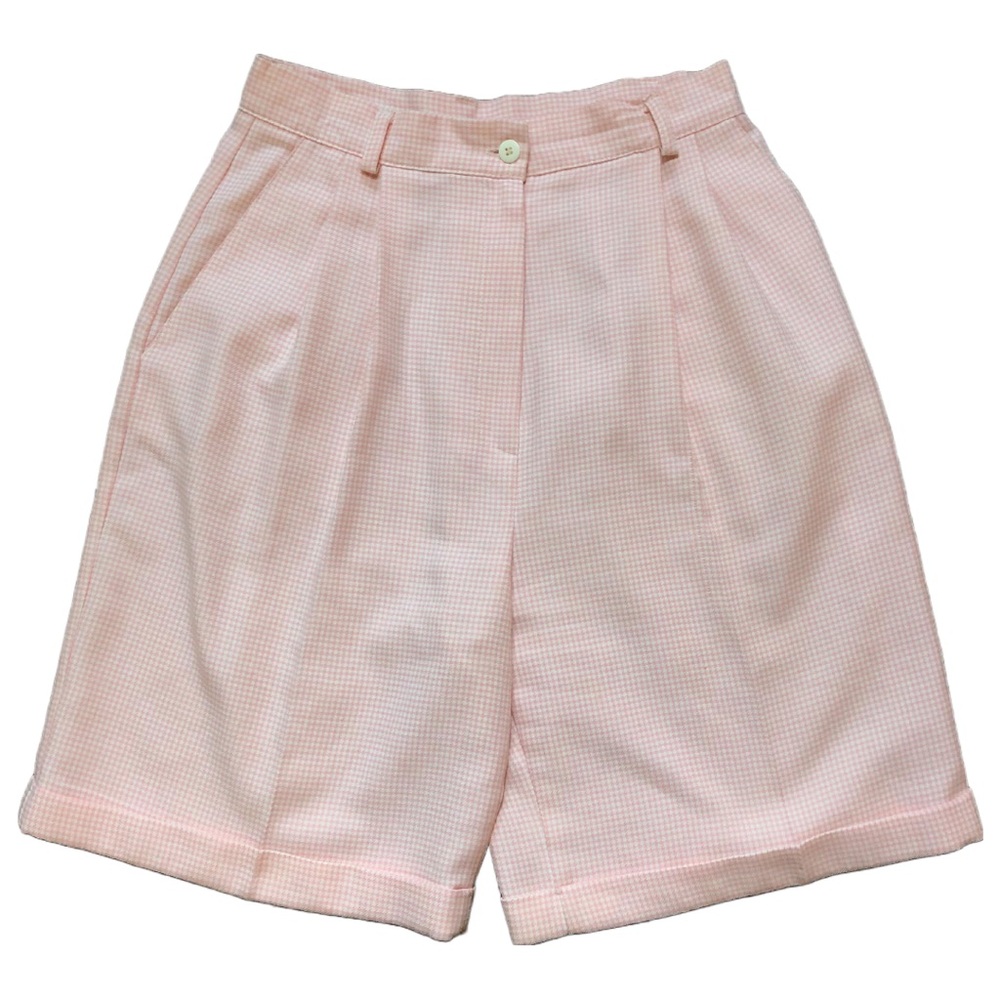 Vintage Pink & White Pleated Houndstooth High Waisted Shorts
